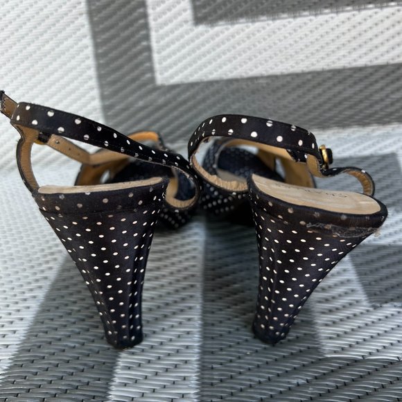Charles Jourdan Polka Dot Platform Heel Peep Toe Sandals Black Size 10 - Picture 5 of 11